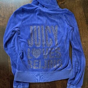 Juicy Loves Beijing Blue Velour Zip-up Hoodie, size XS